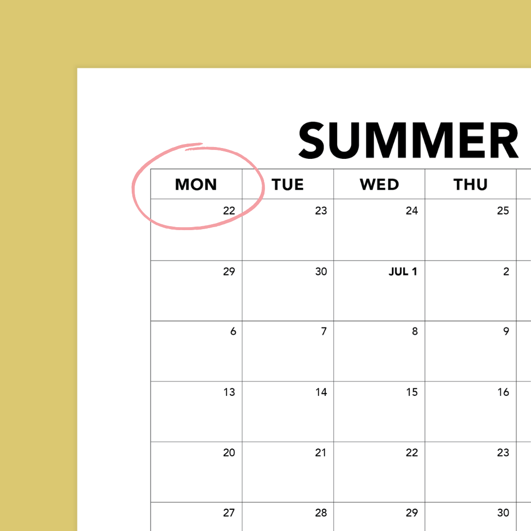 2025 Monday Start Calendars