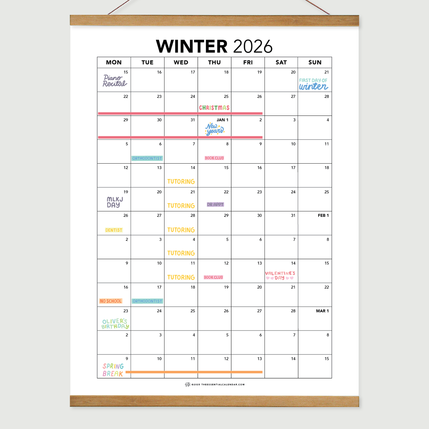 2026 Monday-start Seasonal Calendar