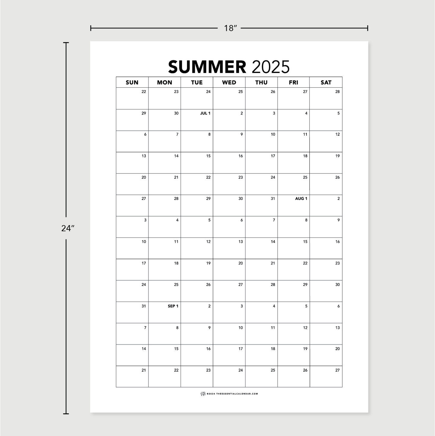2025 Sunday-start Summer Calendar