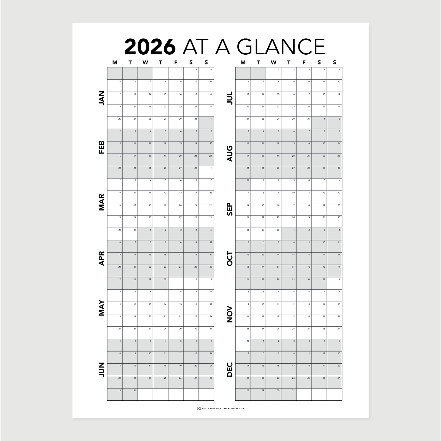 2026 Monday-start At a Glance