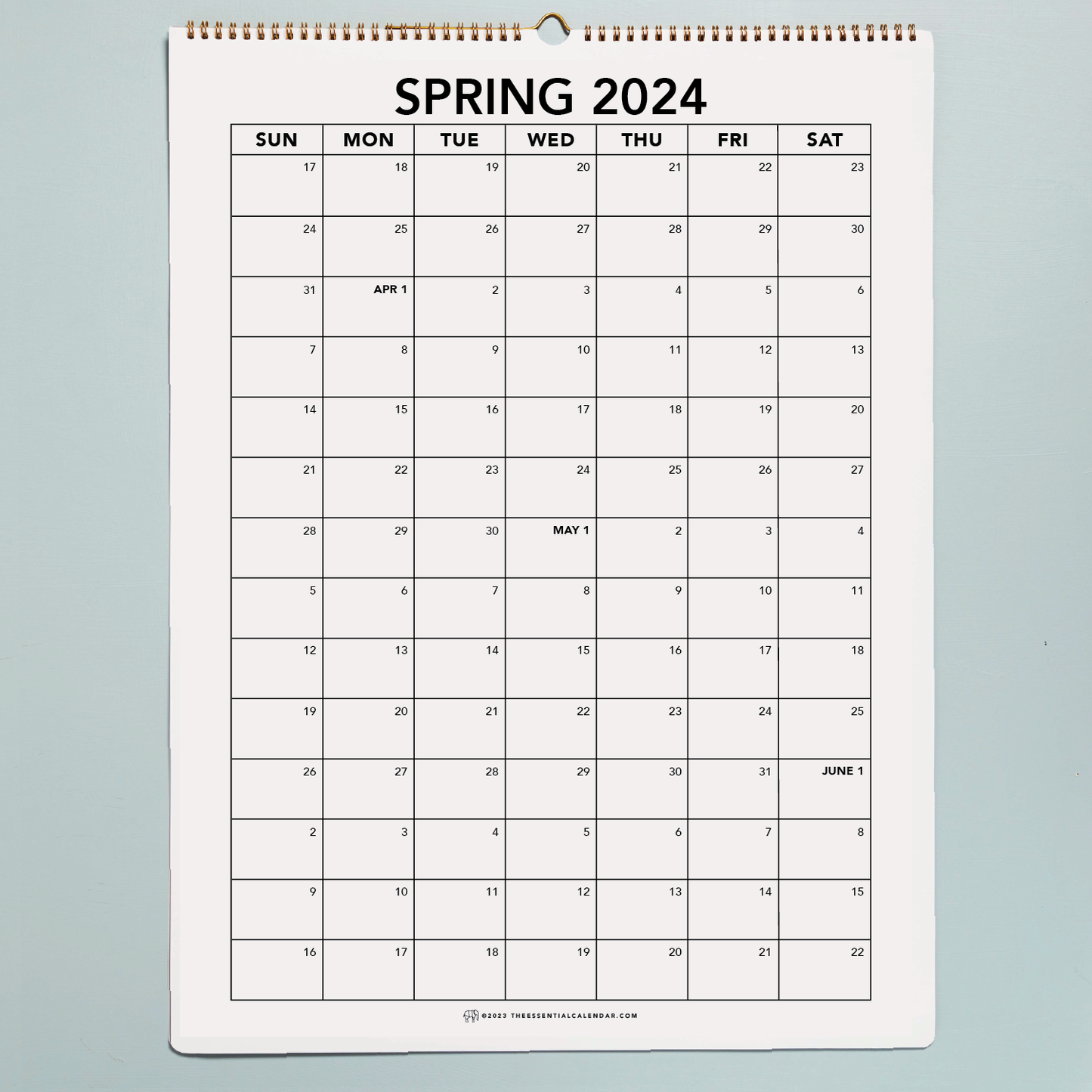 Sunday-start Bound Calendar