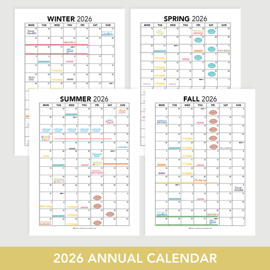 2026 Monday-start Seasonal Calendar