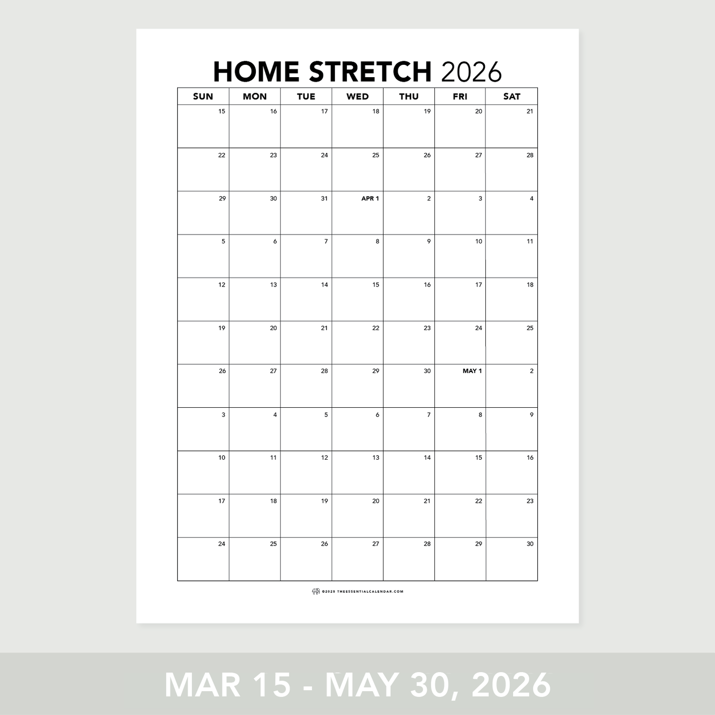 2025-2026 The Essential Family Calendar (Sunday-start)