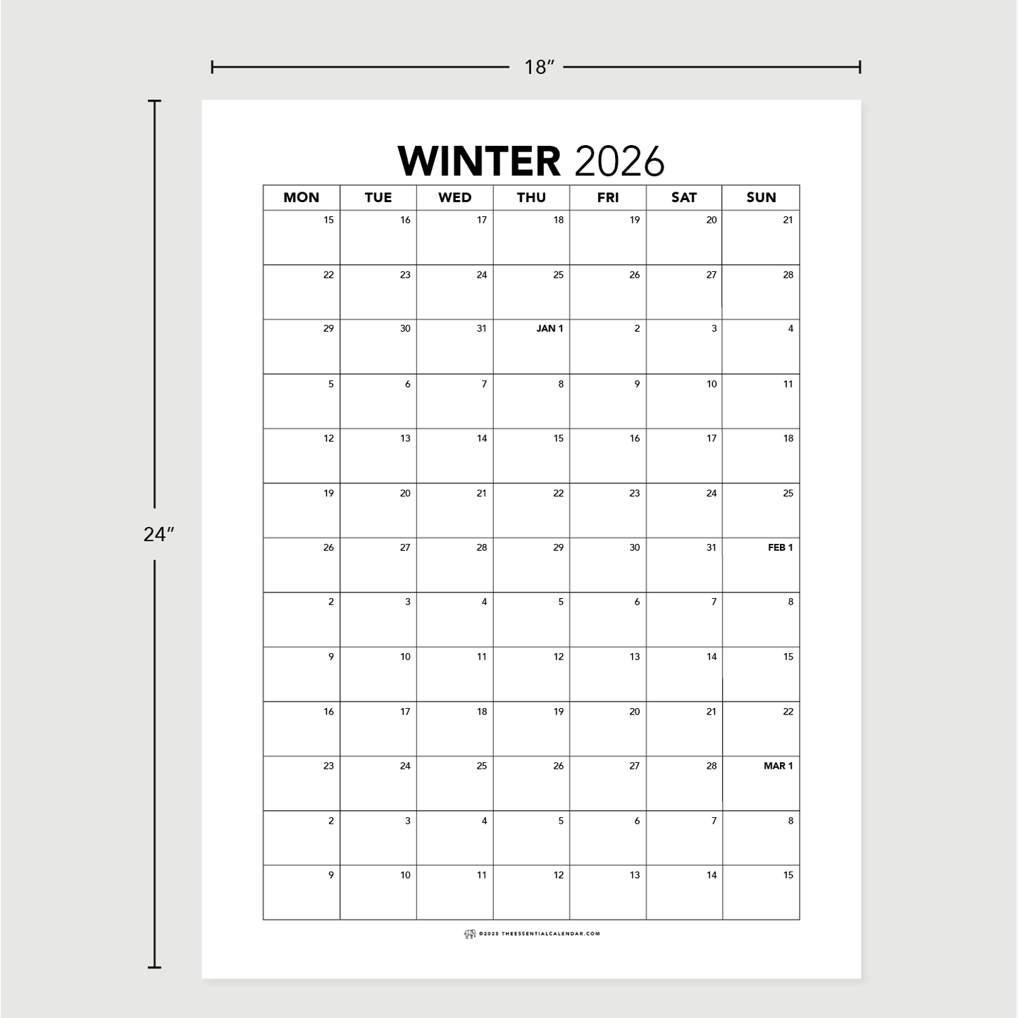 2026 Monday-start Seasonal Calendar
