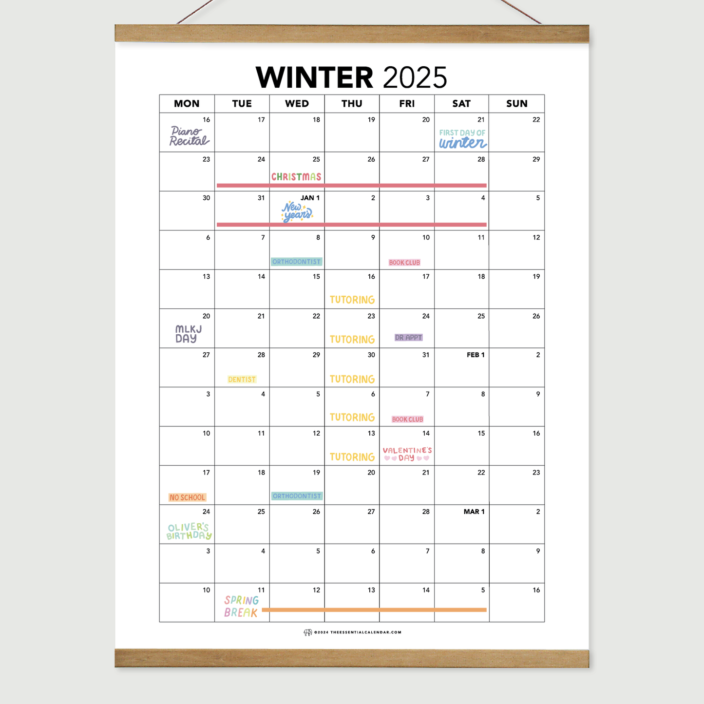 2025 Monday-start Annual Calendar