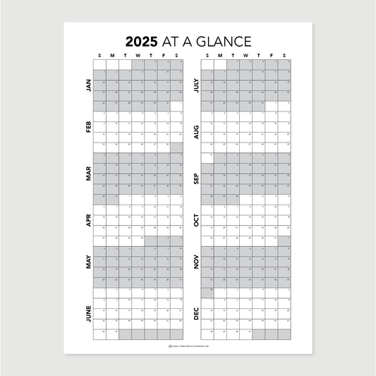 2025 Jan - Dec At a Glance (Sunday-start)