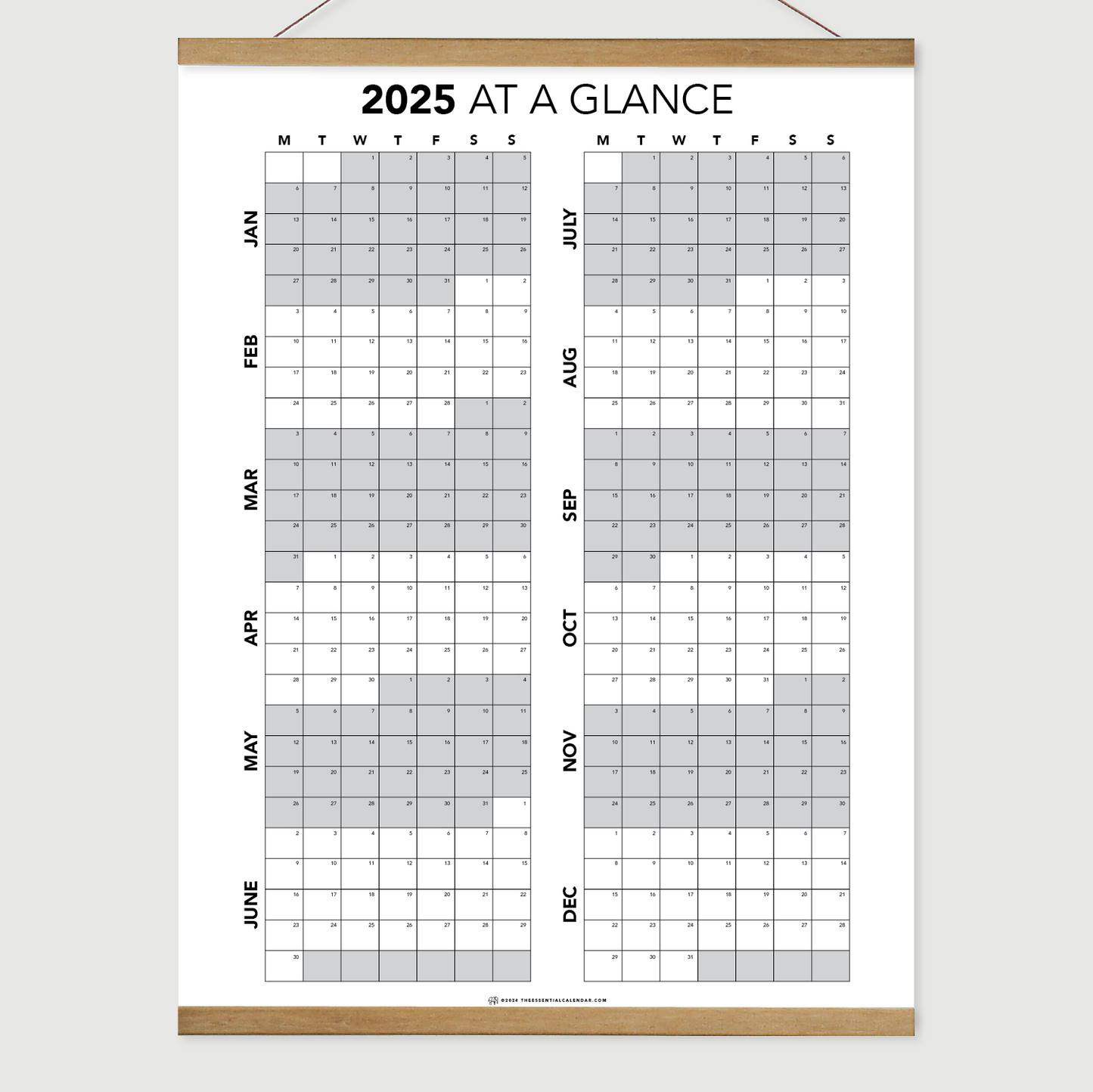 2025 Jan - Dec At a Glance (Monday-start)