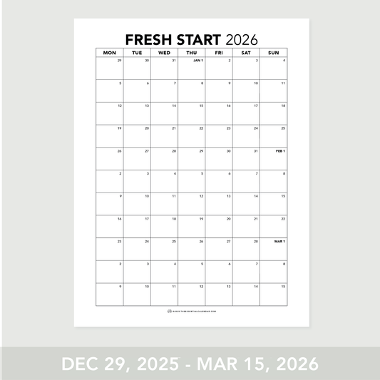The Essential Family Calendar: Fresh Start (Monday-start)