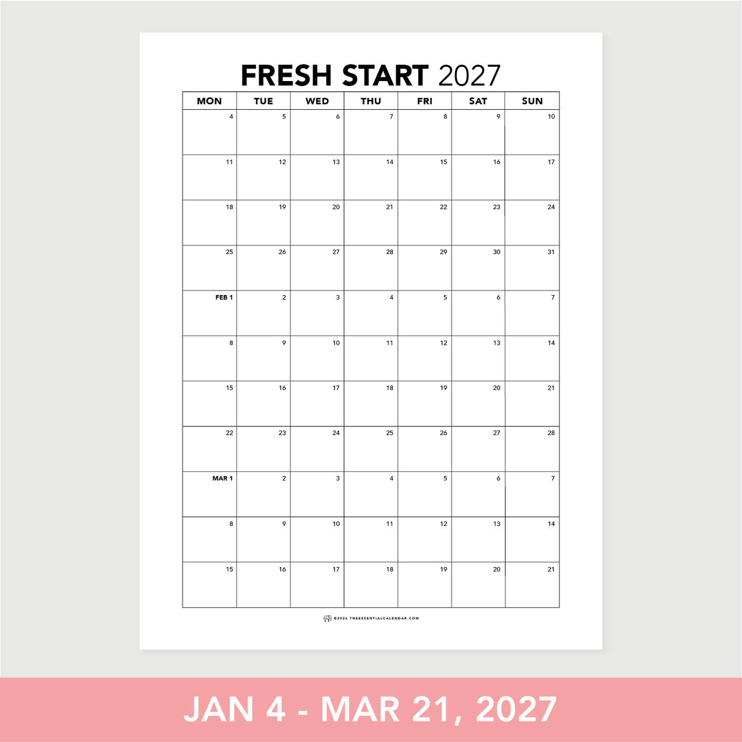 Quarterly Calendar Club: Monday-Start