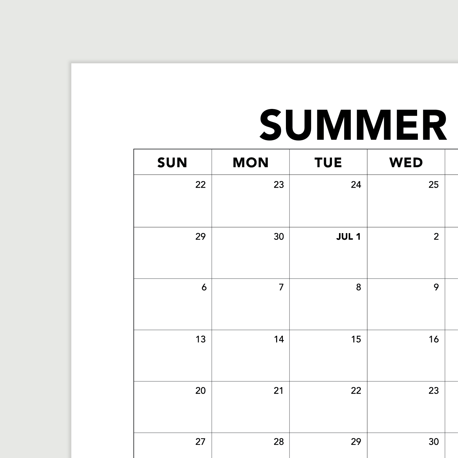 2025 Sunday Start Calendars