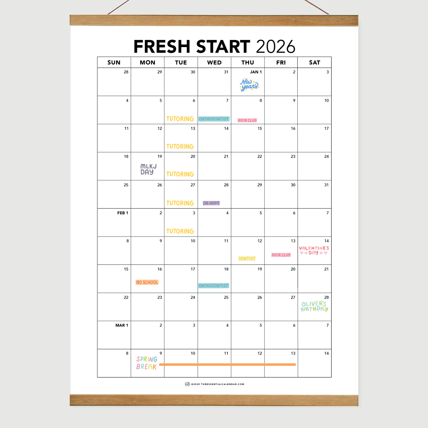 2025-2026 The Essential Family Calendar (Sunday-start)