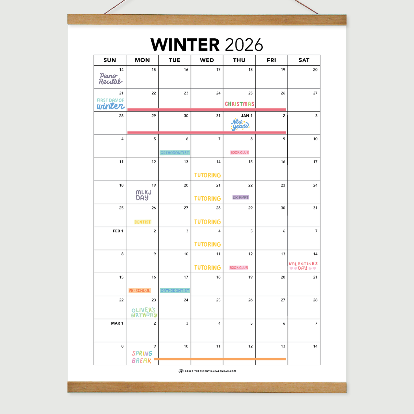 2026 Sunday-start Seasonal Calendar