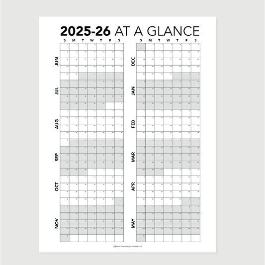 June 2025 - May 2026 At a Glance (Sunday-start)