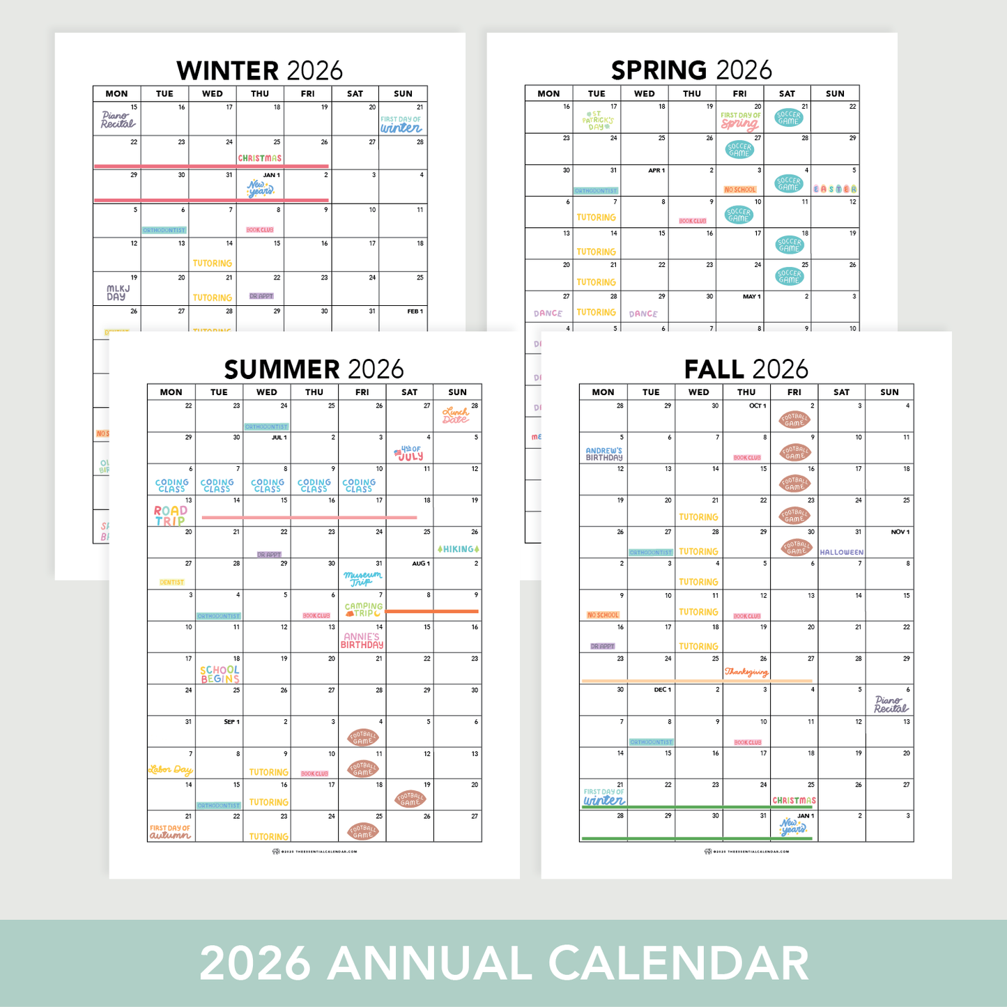 Quarterly Calendar Club: Sunday-Start