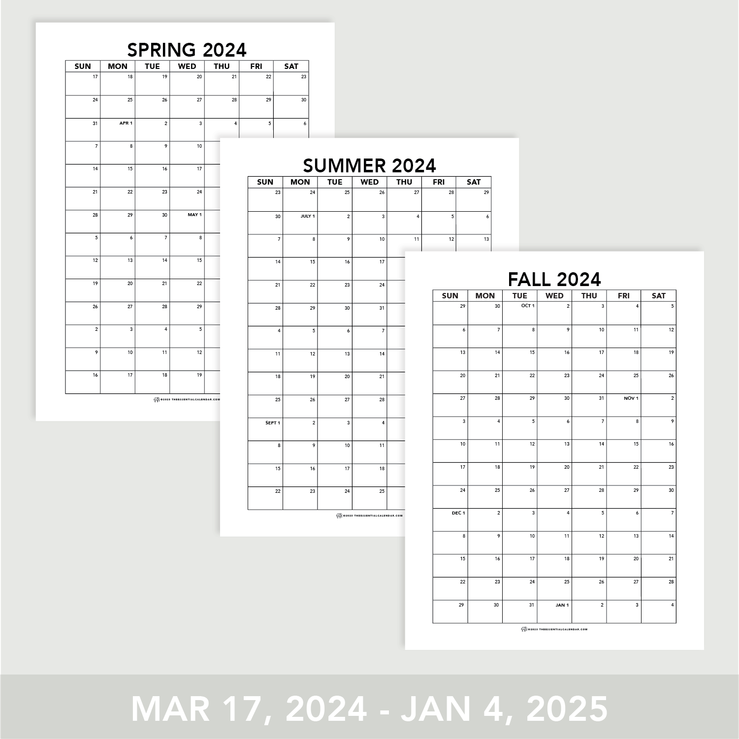 2024 Three Season Bundle | Sunday-start – The Essential Calendar
