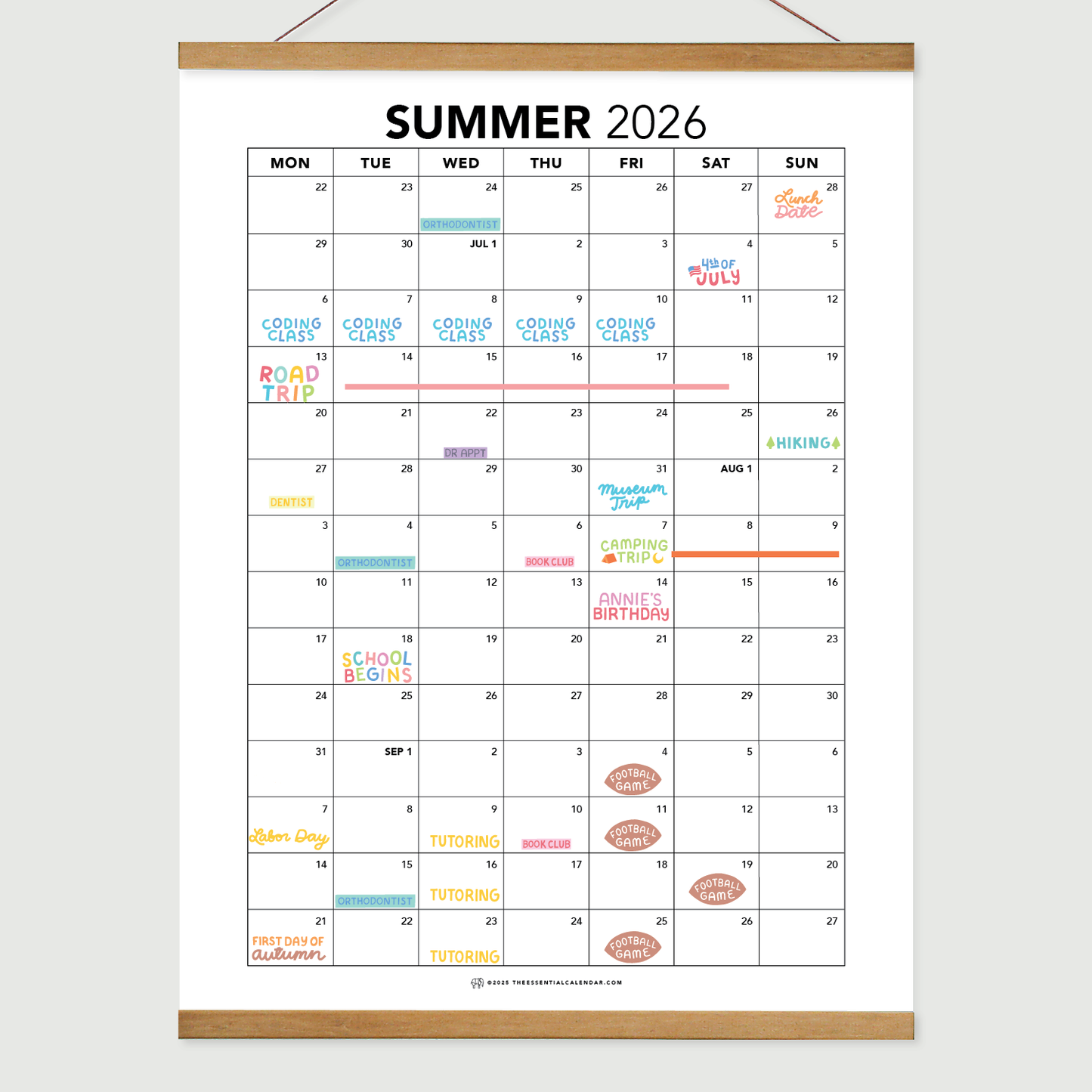2026 Monday-start Seasonal Calendar