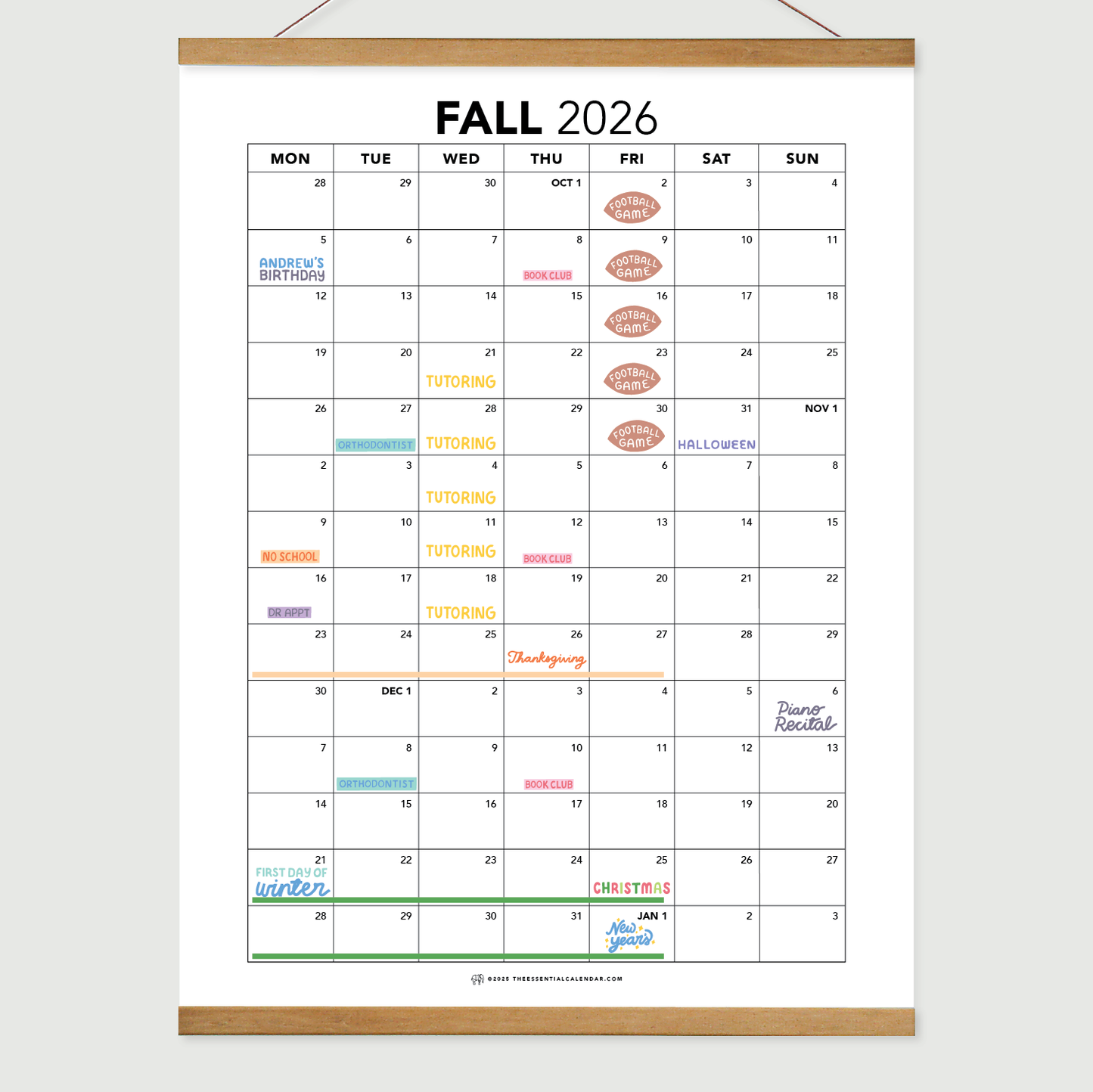 2026 Monday-start Seasonal Calendar