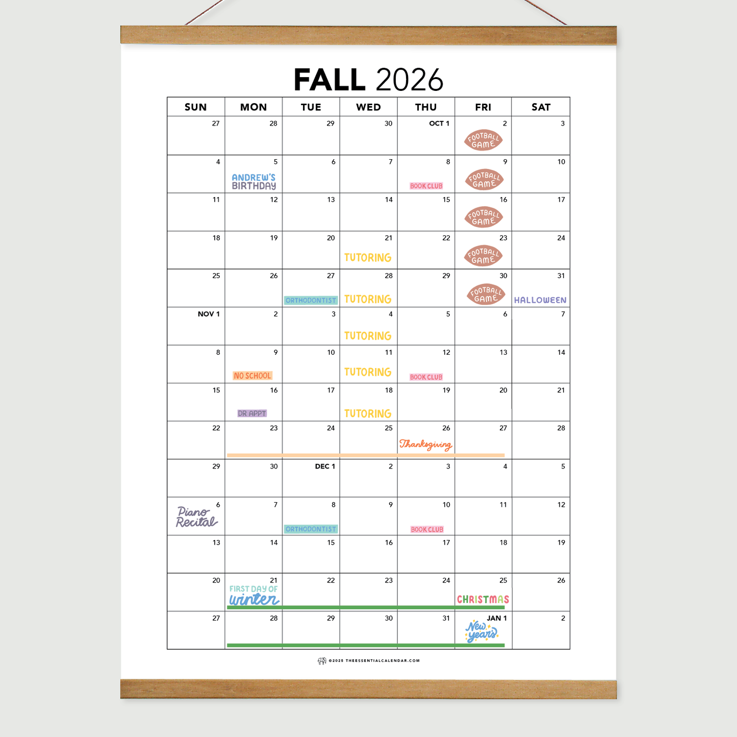 2026 Sunday-start Seasonal Calendar