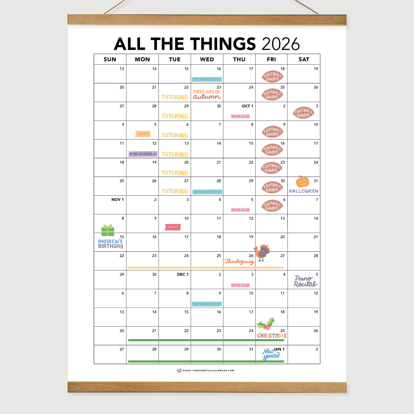 2026-2027 Sunday-start Essential Family Calendar