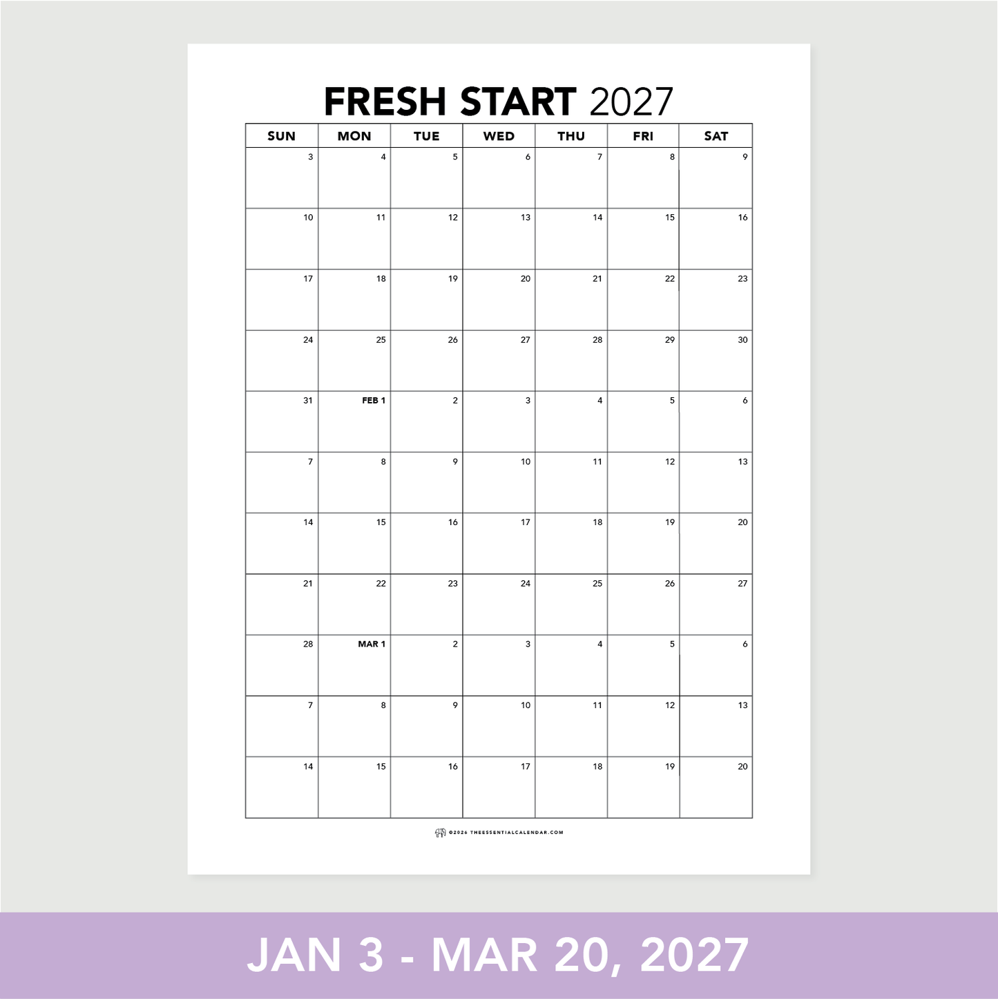 2026-2027 Sunday-start Essential Family Calendar