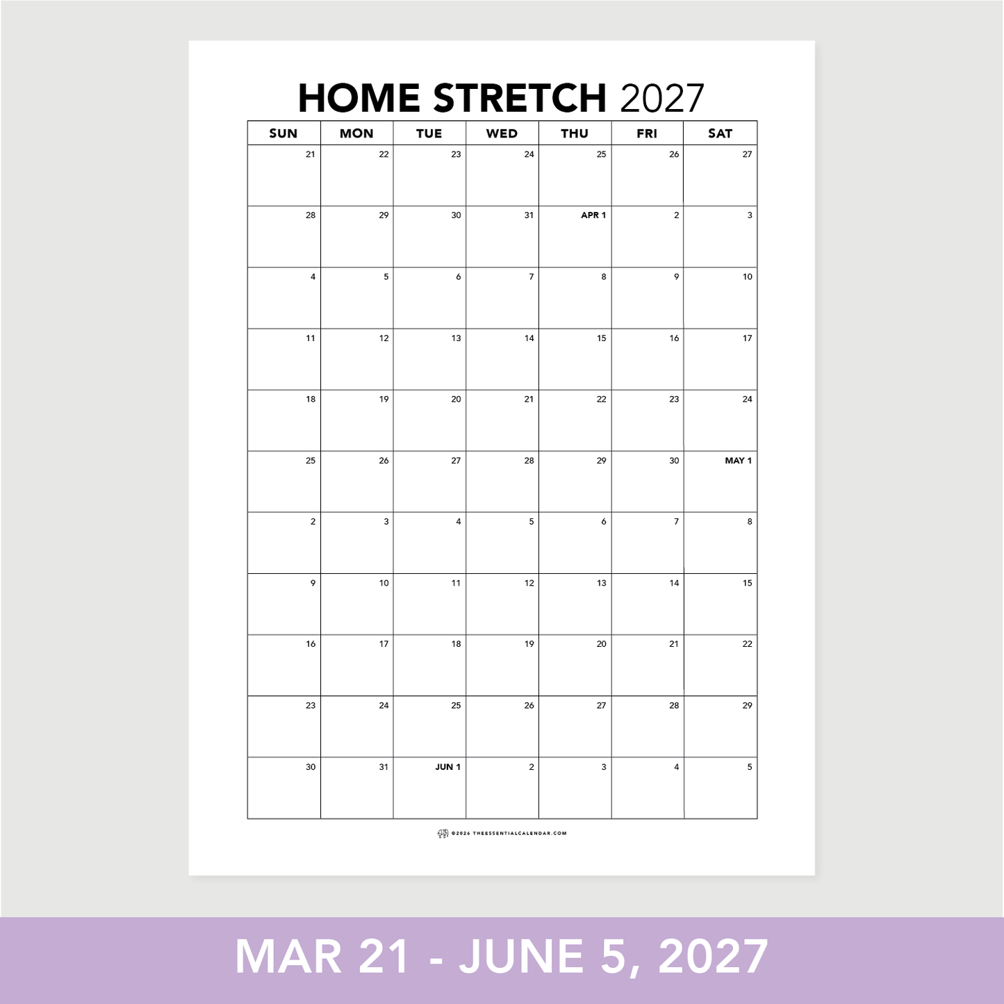 2026-2027 Sunday-start Essential Family Calendar
