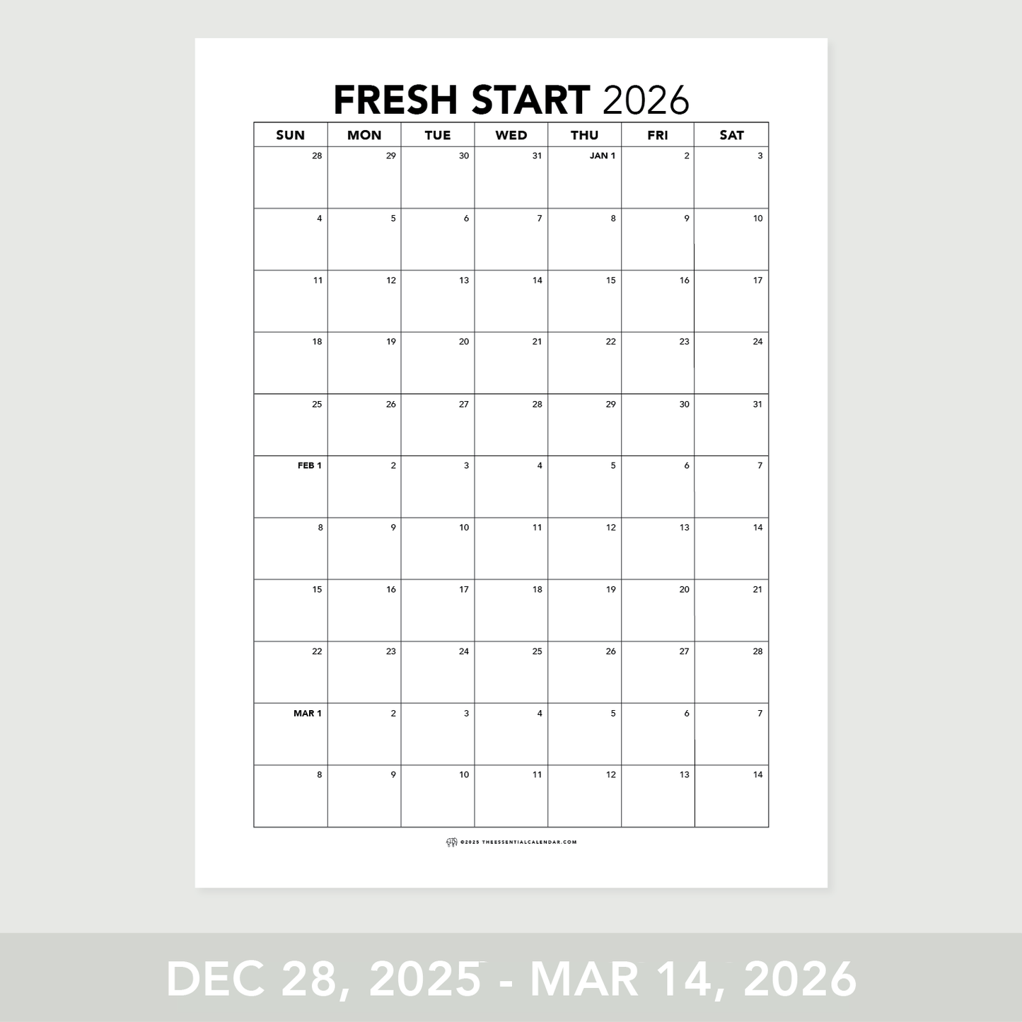 2025-2026 The Essential Family Calendar (Sunday-start)