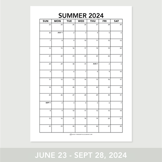 2024 Summer Calendar: Sunday-start