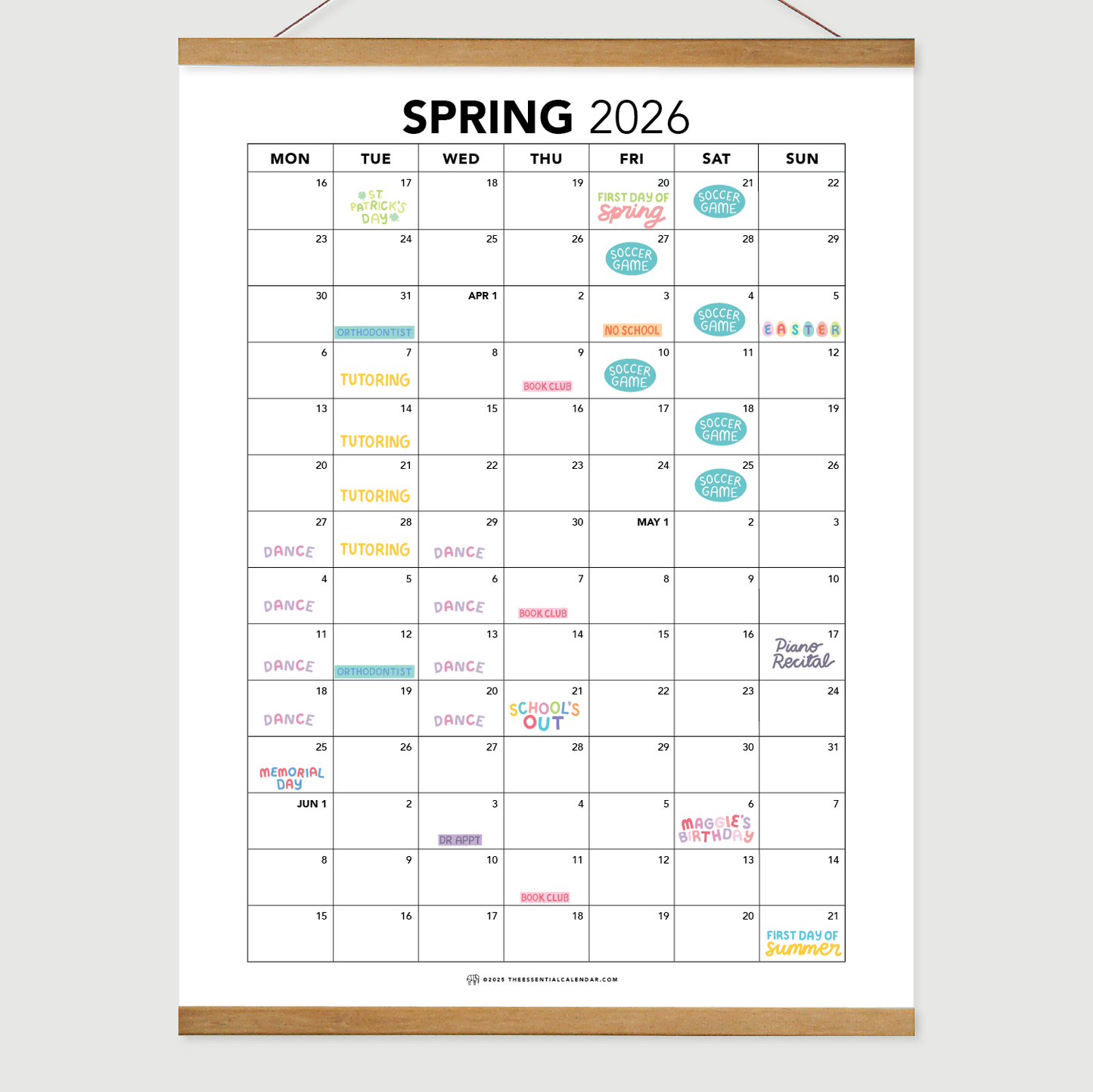 2026 Monday-start Seasonal Calendar