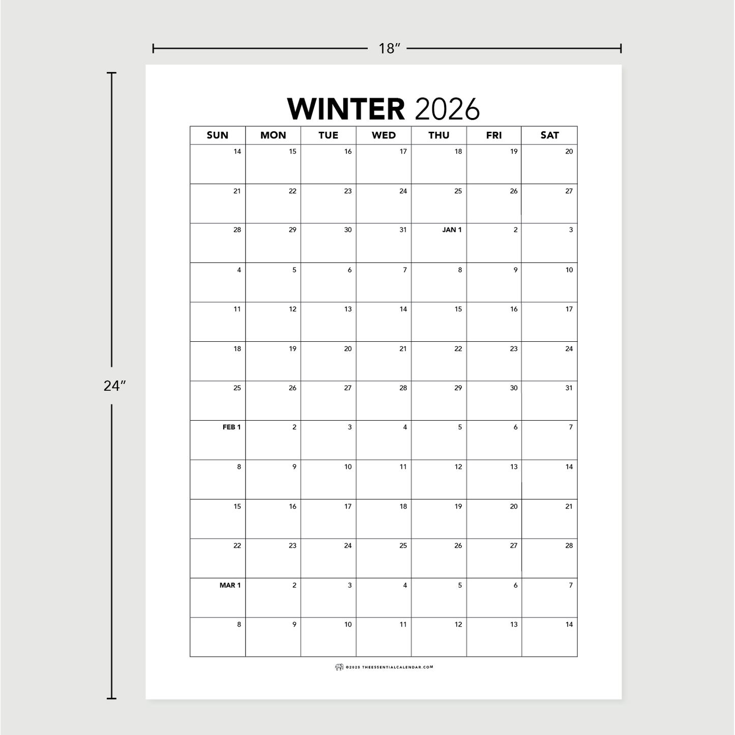 2026 Sunday-start Seasonal Calendar
