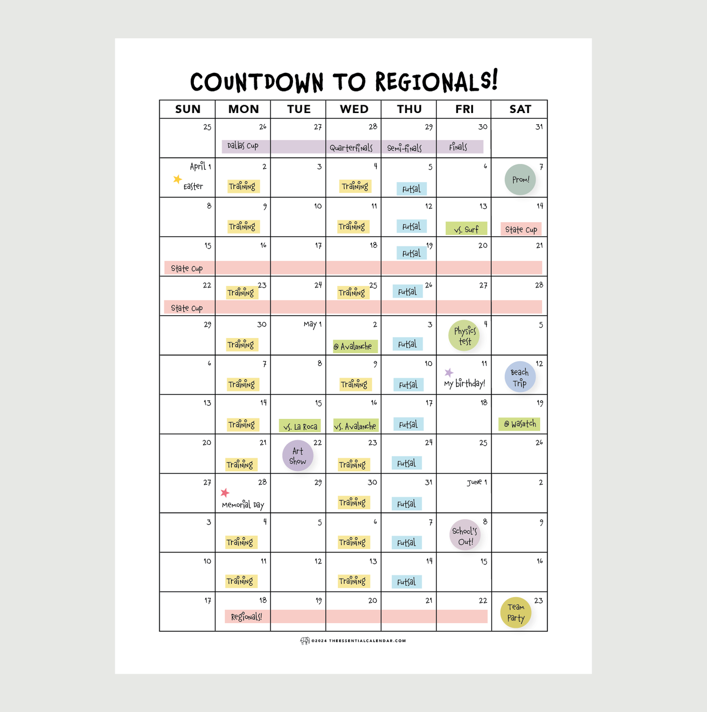 Plan Anything: Sunday-start Calendar