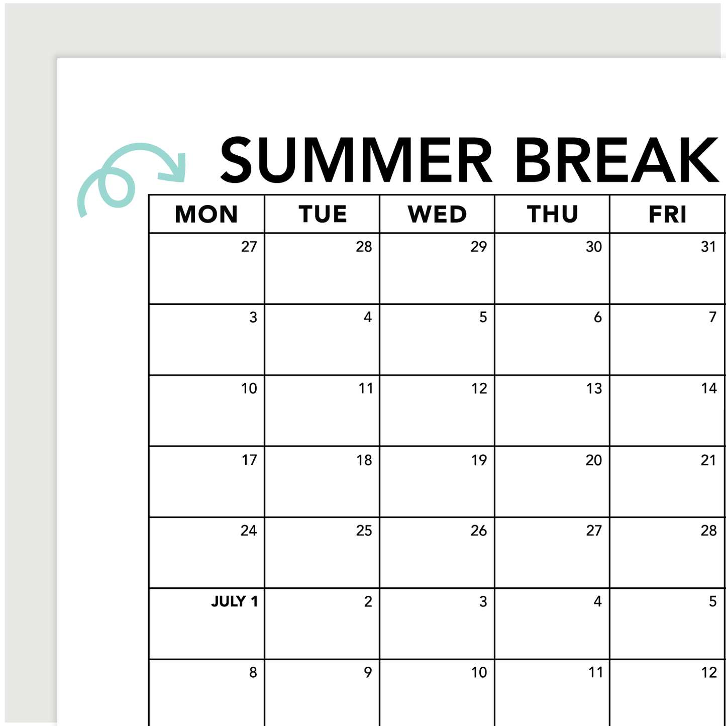 Quarterly Calendar Club: Monday-Start