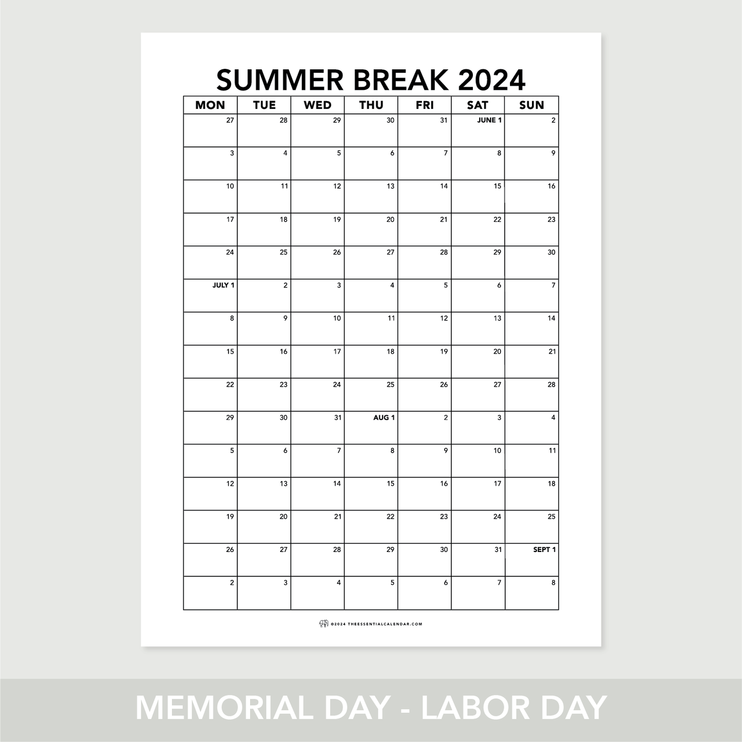 Quarterly Calendar Club: Monday-Start