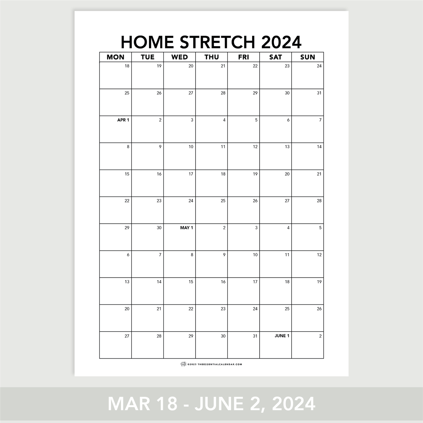 Quarterly Calendar Club: Monday-Start