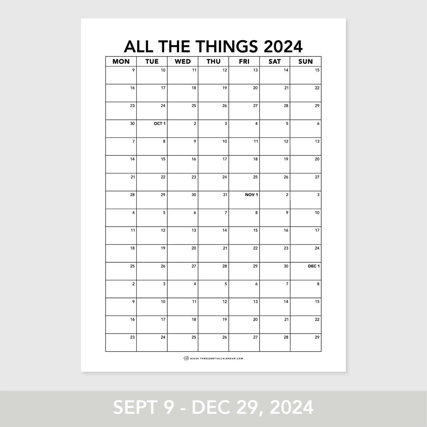 Quarterly Calendar Club: Monday-Start