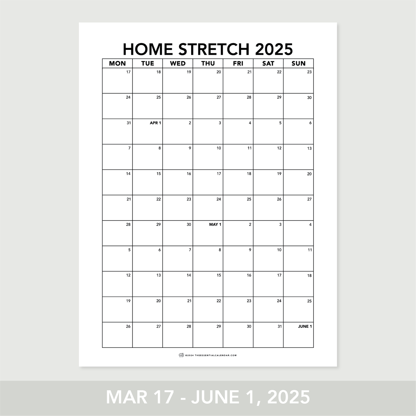 Quarterly Calendar Club: Monday-Start
