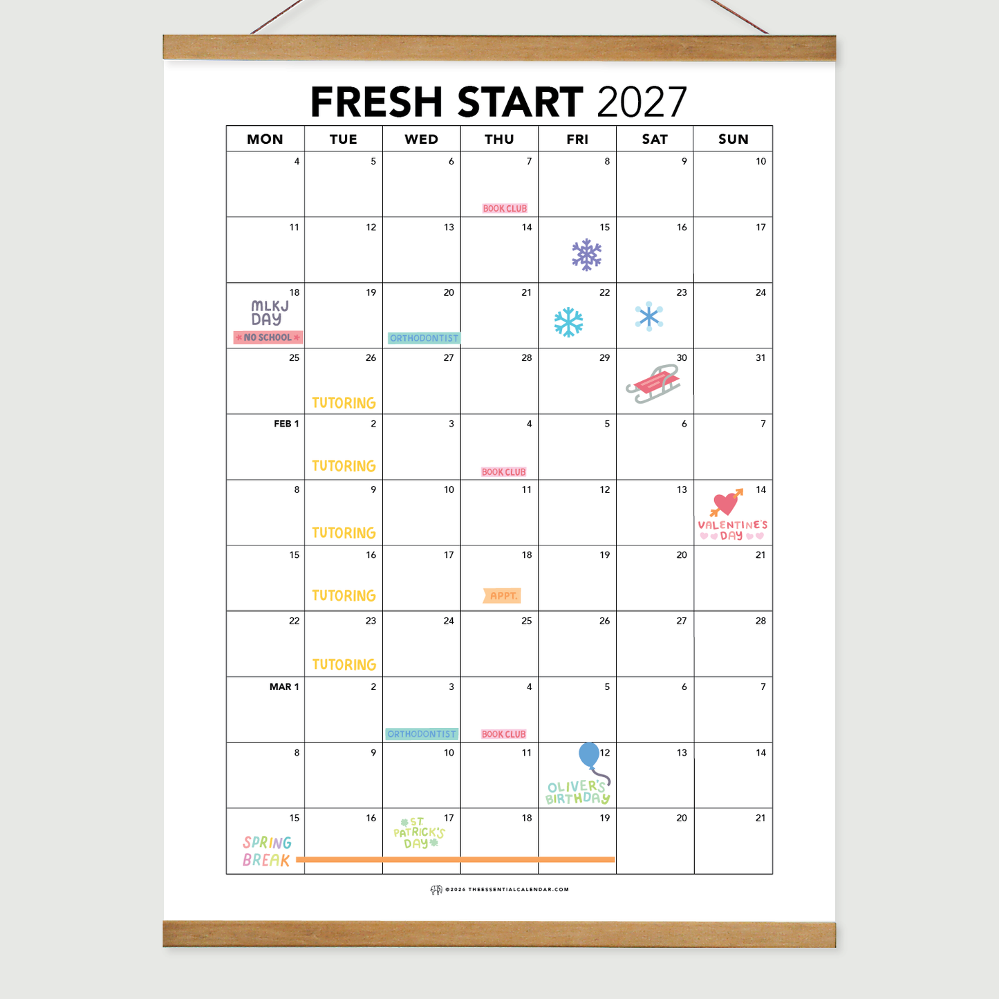 2026-2027 Monday-start Essential Family Calendar