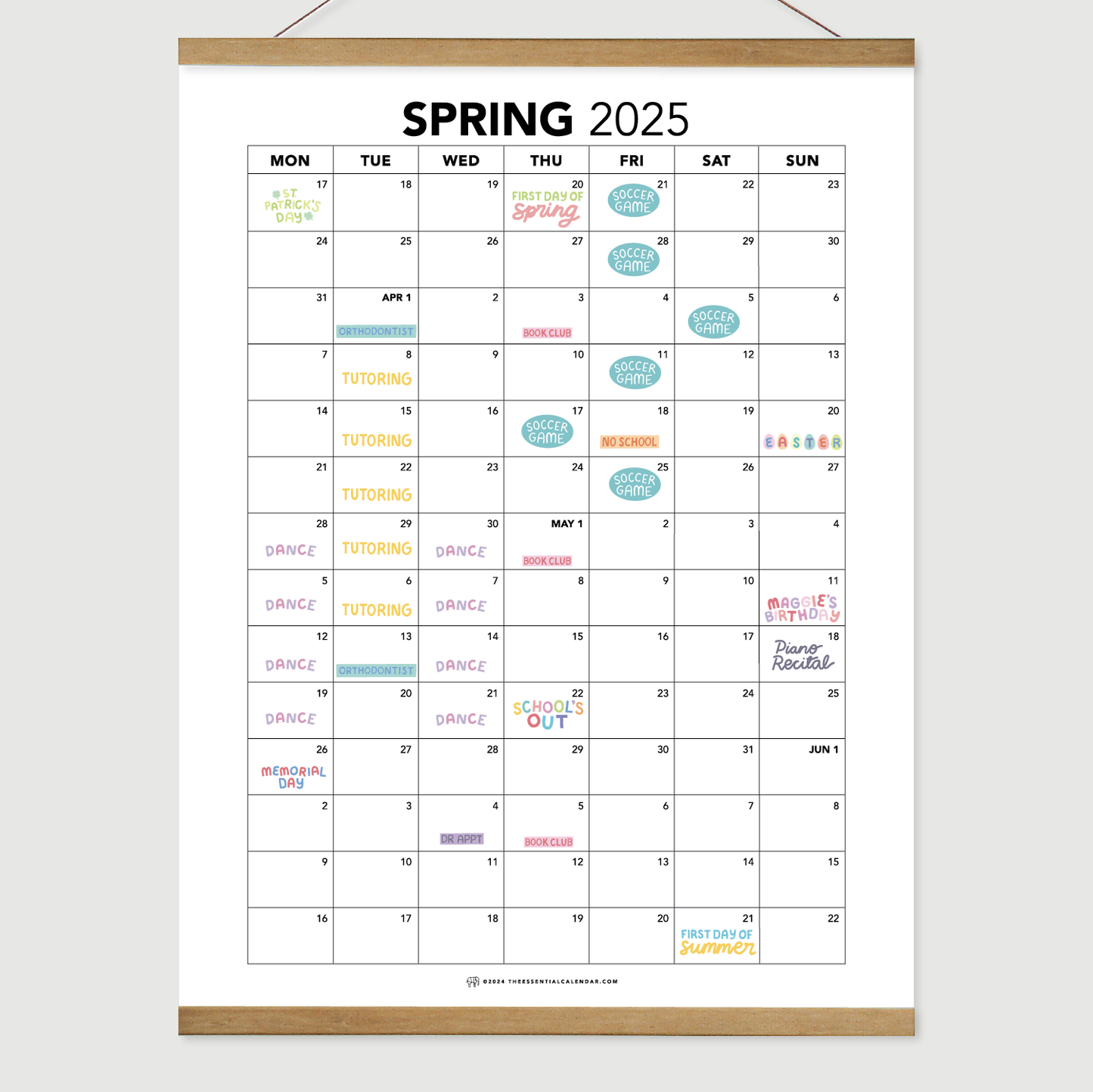 2025 Monday-start Spring Calendar