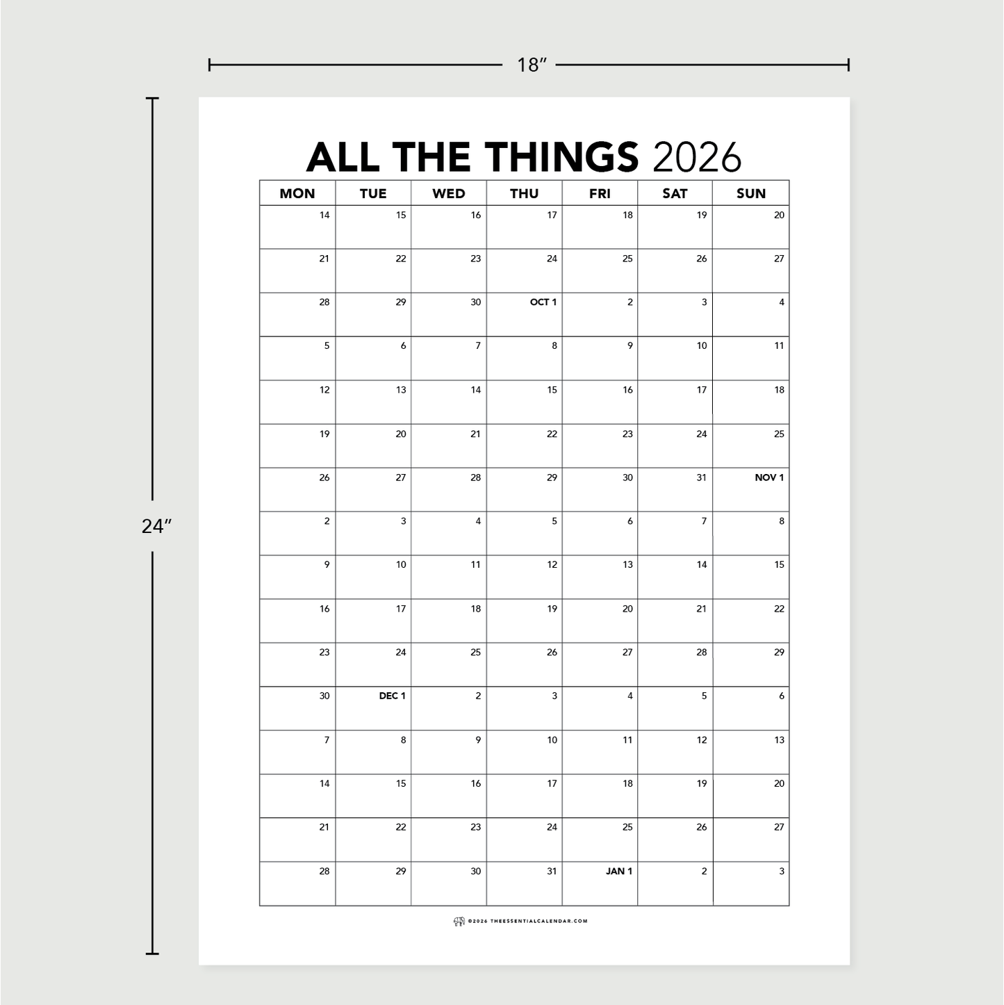 2026-2027 Monday-start Essential Family Calendar