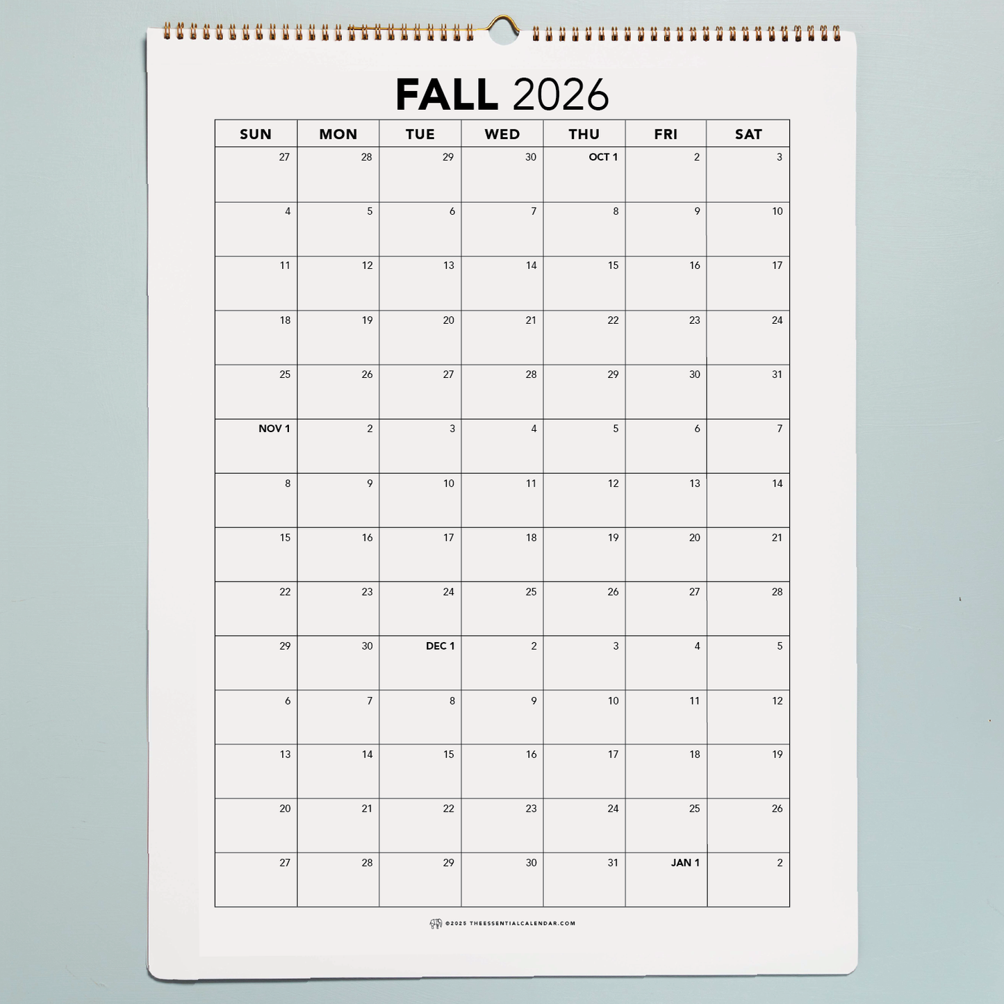 2026 Sunday-start Bound Calendar