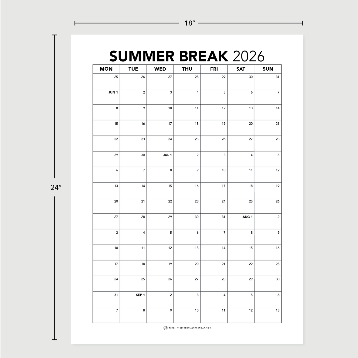 2026-2027 Monday-start Essential Family Calendar