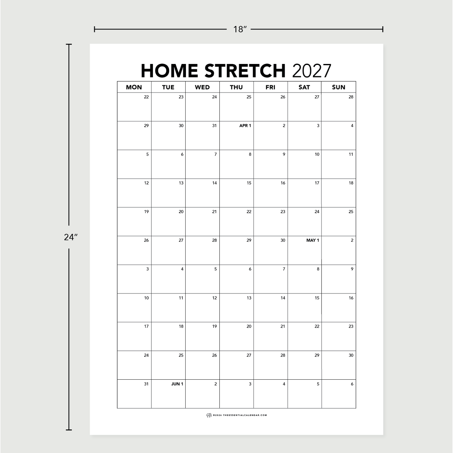 2026-2027 Monday-start Essential Family Calendar