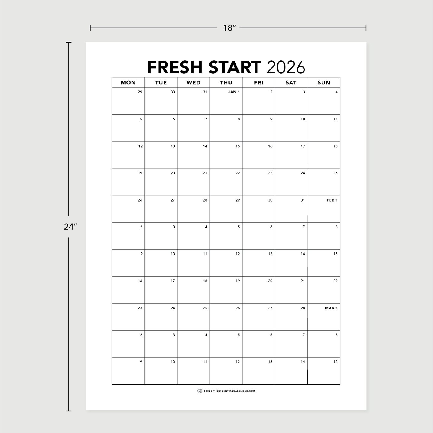 The Essential Family Calendar: Fresh Start (Monday-start)