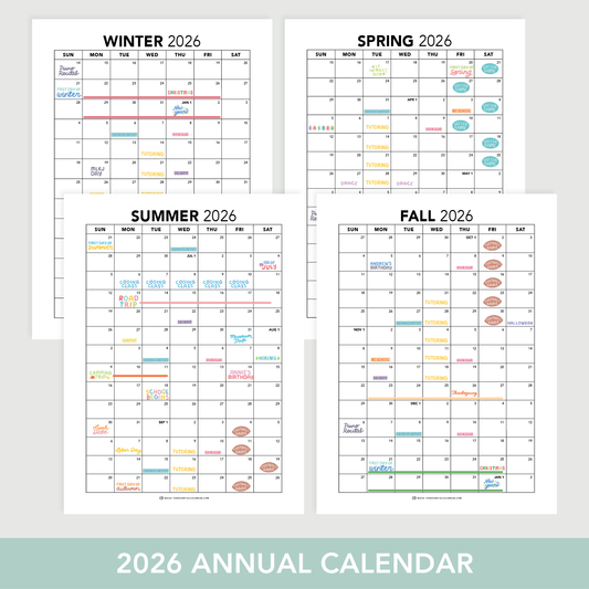 2026 Sunday-start Seasonal Calendar