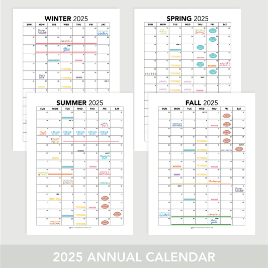 2025 Sunday-start Annual Calendar