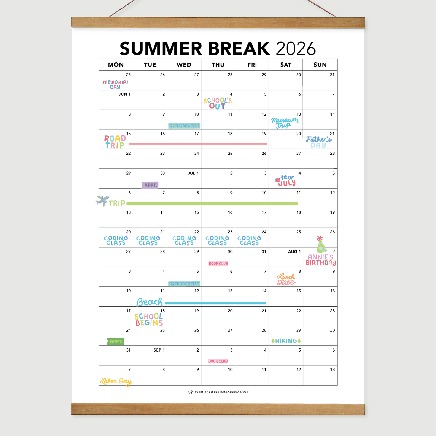 2026-2027 Monday-start Essential Family Calendar