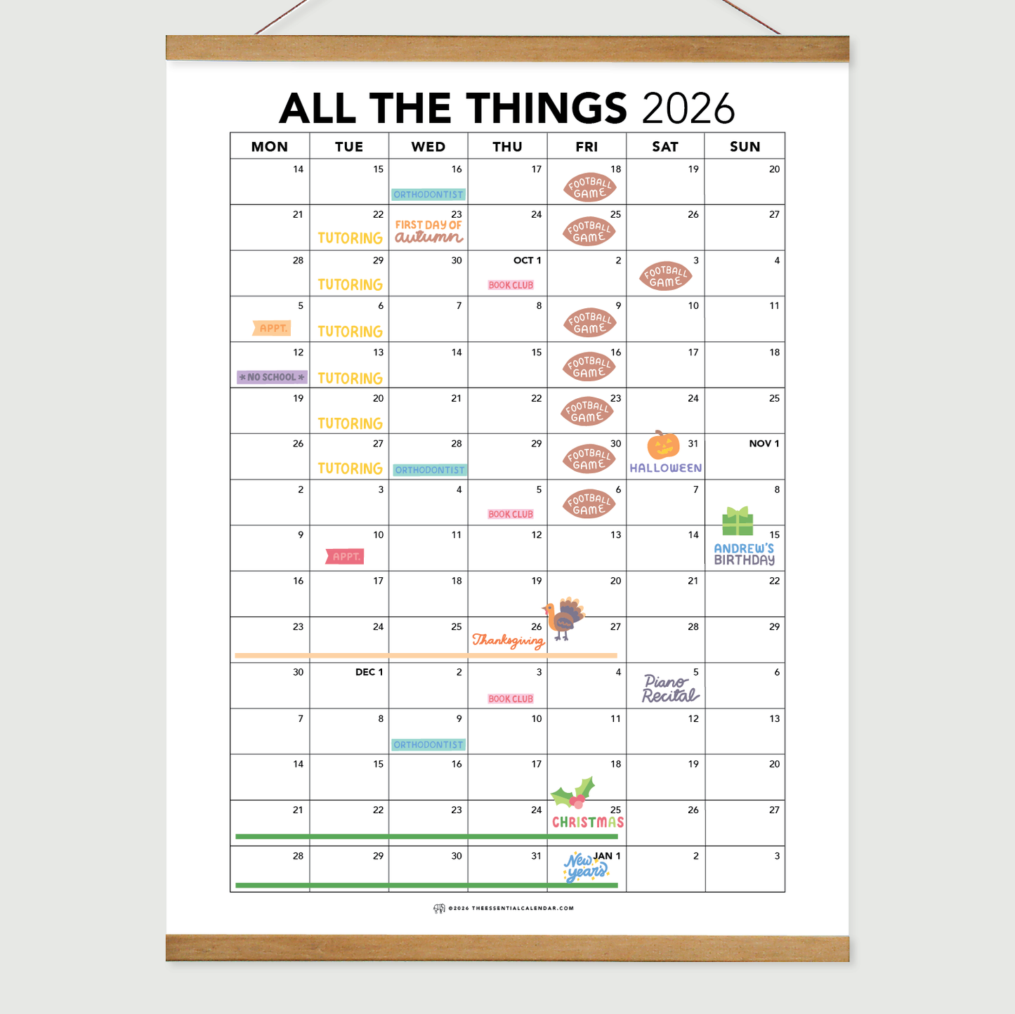 2026-2027 Monday-start Essential Family Calendar