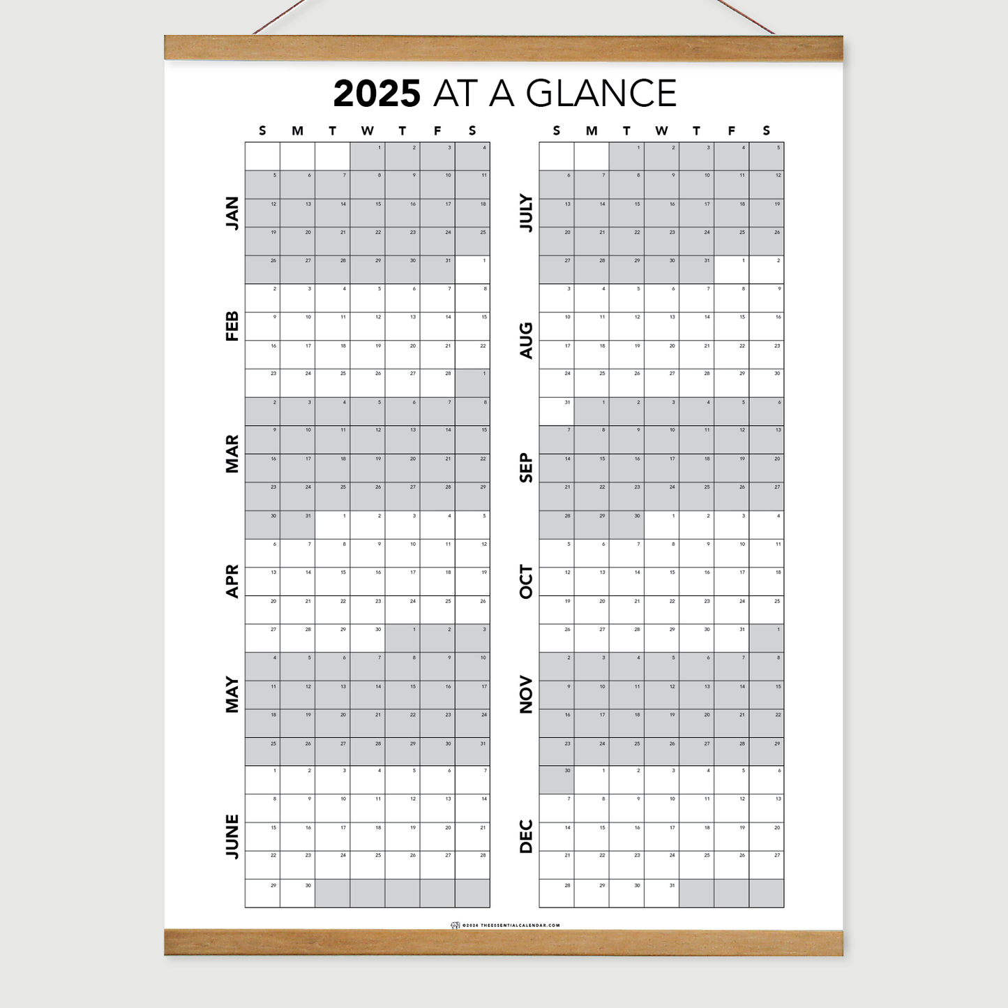 2025 Jan - Dec At a Glance (Sunday-start)