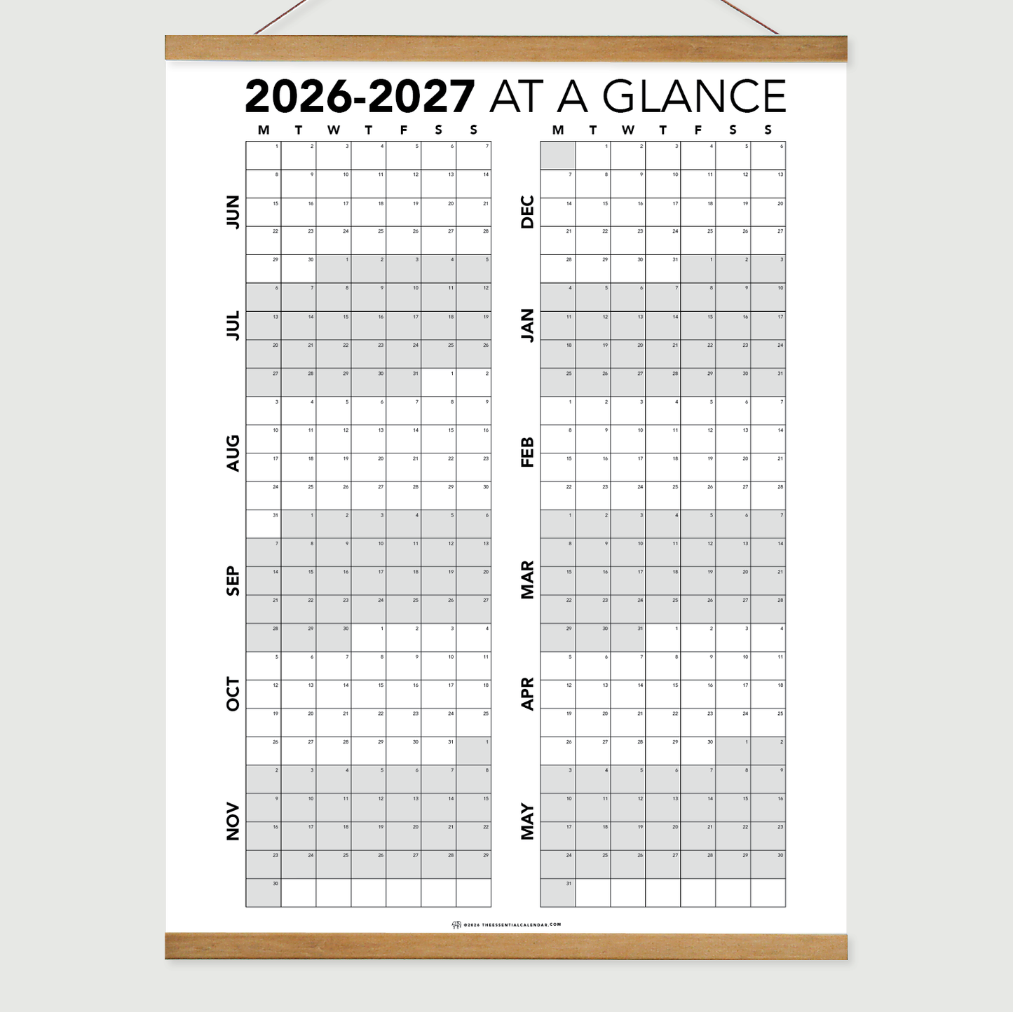 June 2026-May 2027 Monday-start At a Glance Calendar