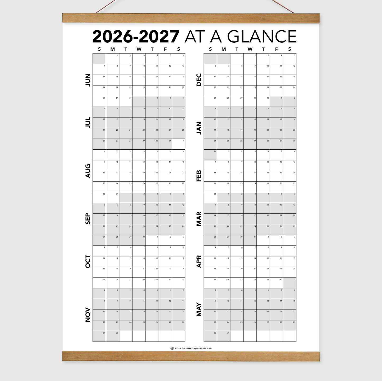 June 2026-May 2027 Sunday-start At a Glance Calendar Lightweight Paper