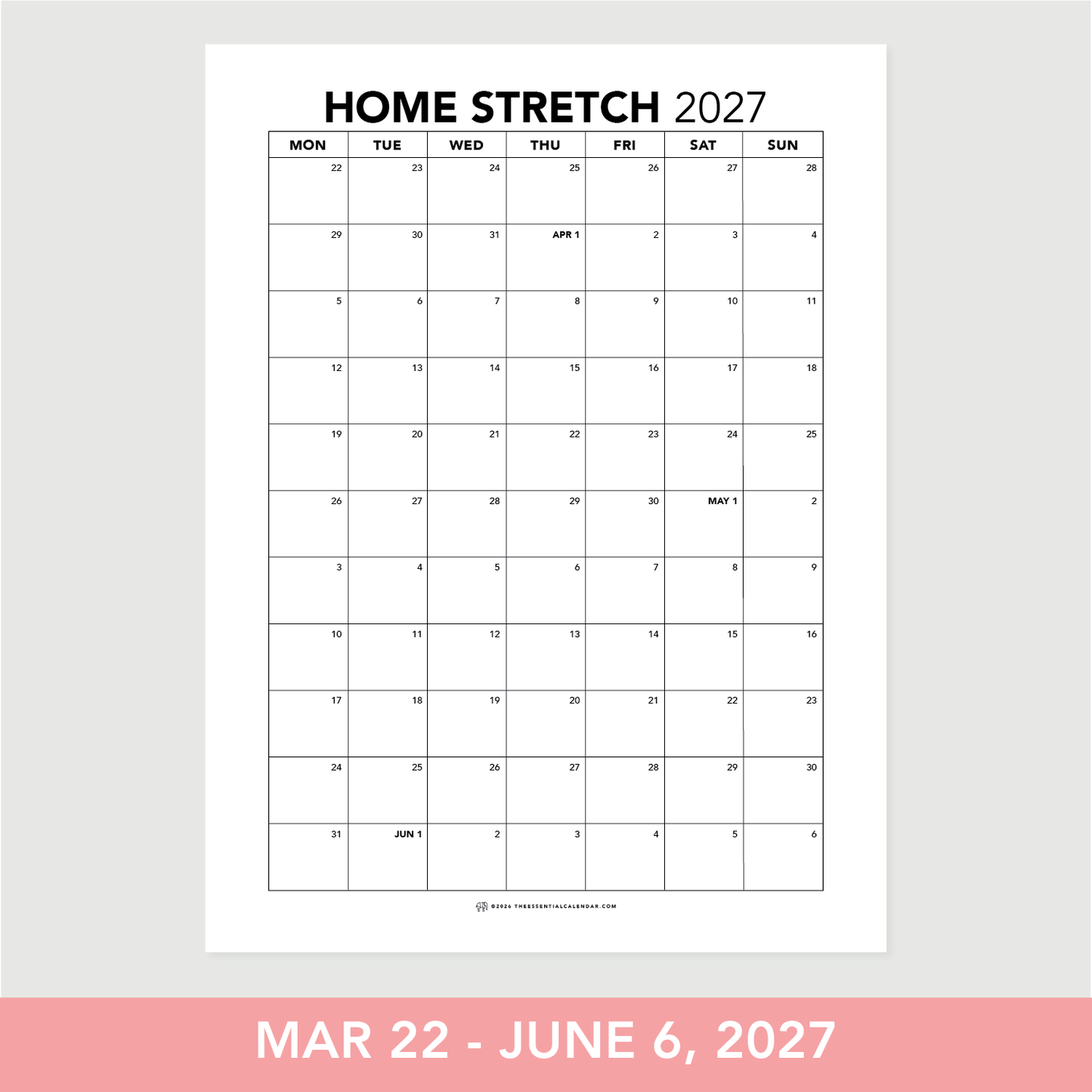 Quarterly Calendar Club: Monday-Start